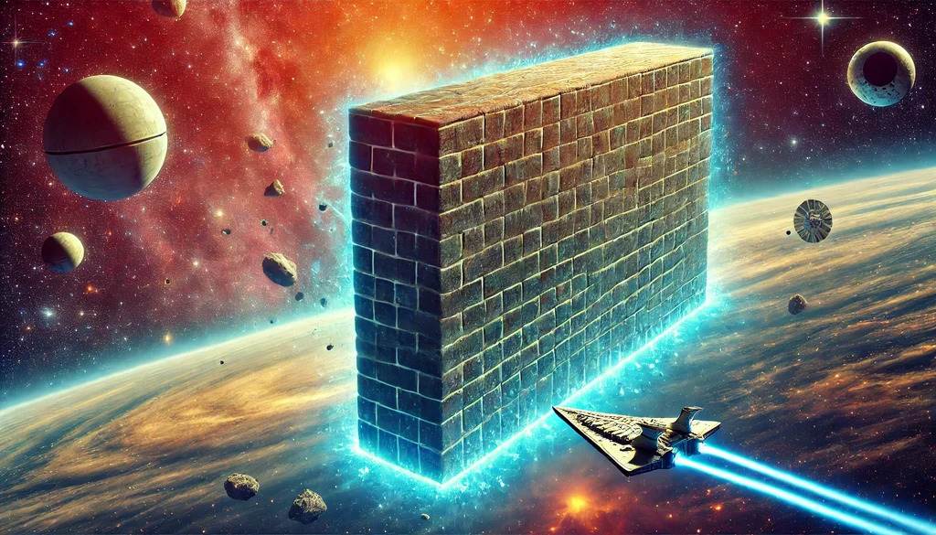 The light-speed barrier stopping a ship from travellings faster than light.