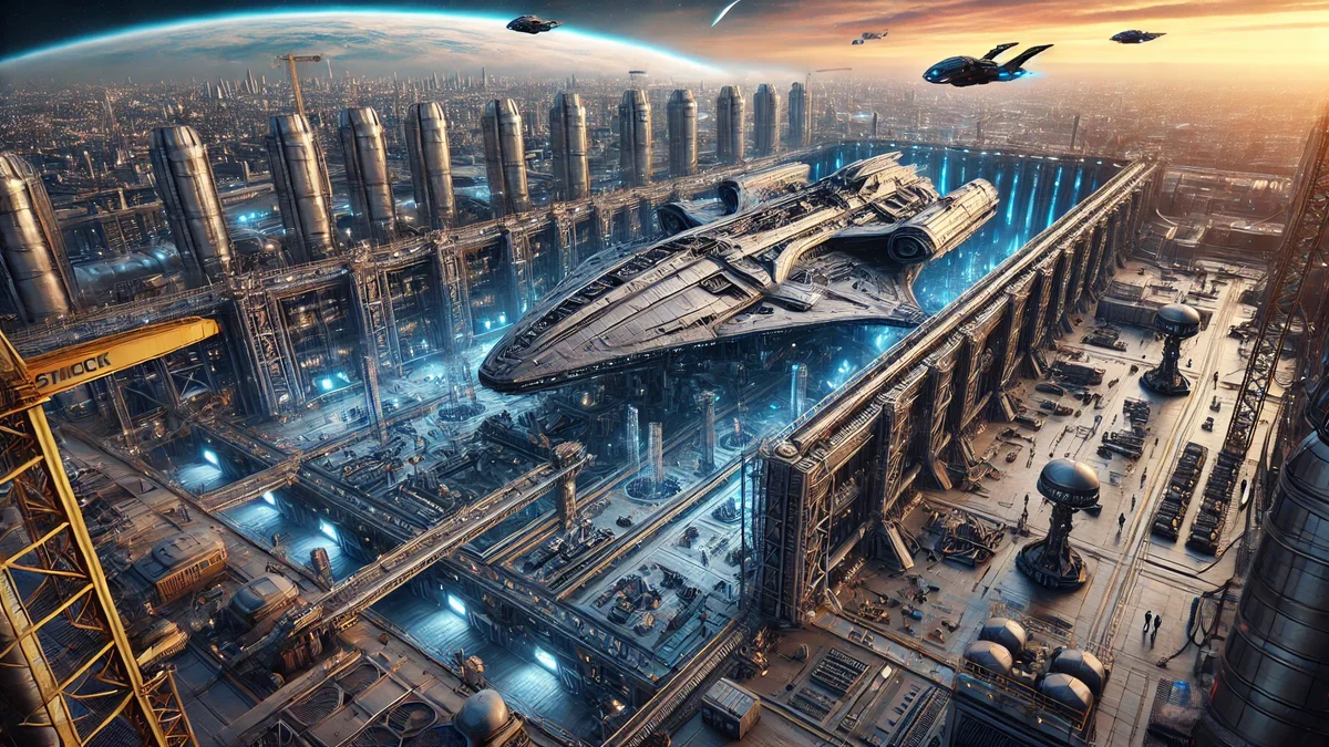 A Starship being equipped with faster than light drives.