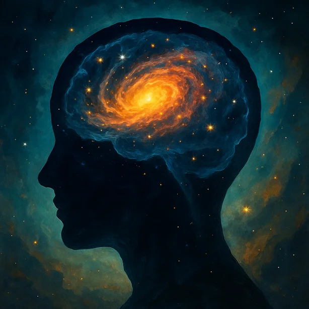 A galaxy representing a human brain-consciousness meaning.