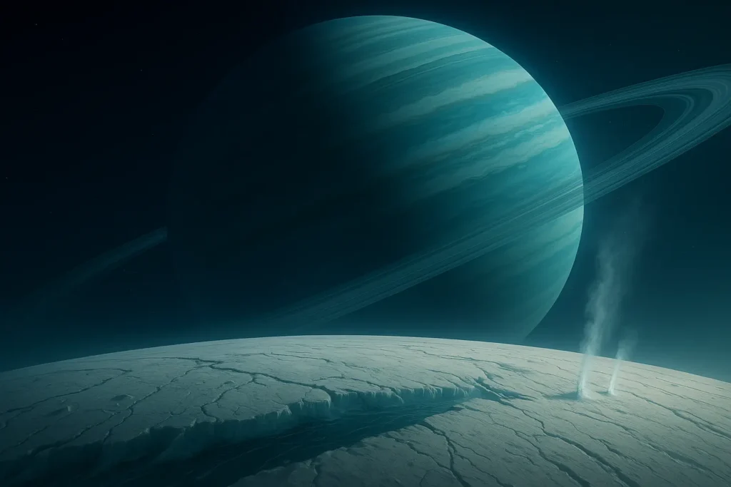 Gas giant with tidal heating effects visible in its atmosphere, showing the gravitational influence on orbiting moons