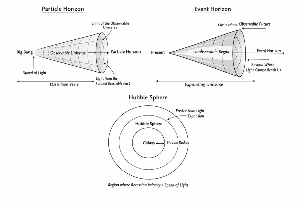 Diagram of the cosmic horizon and observable universe boundary.