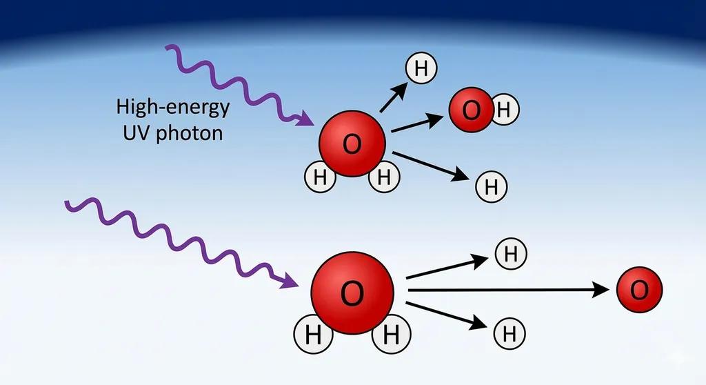 Water photodissociation producing hydrogen escape and oxygen buildup