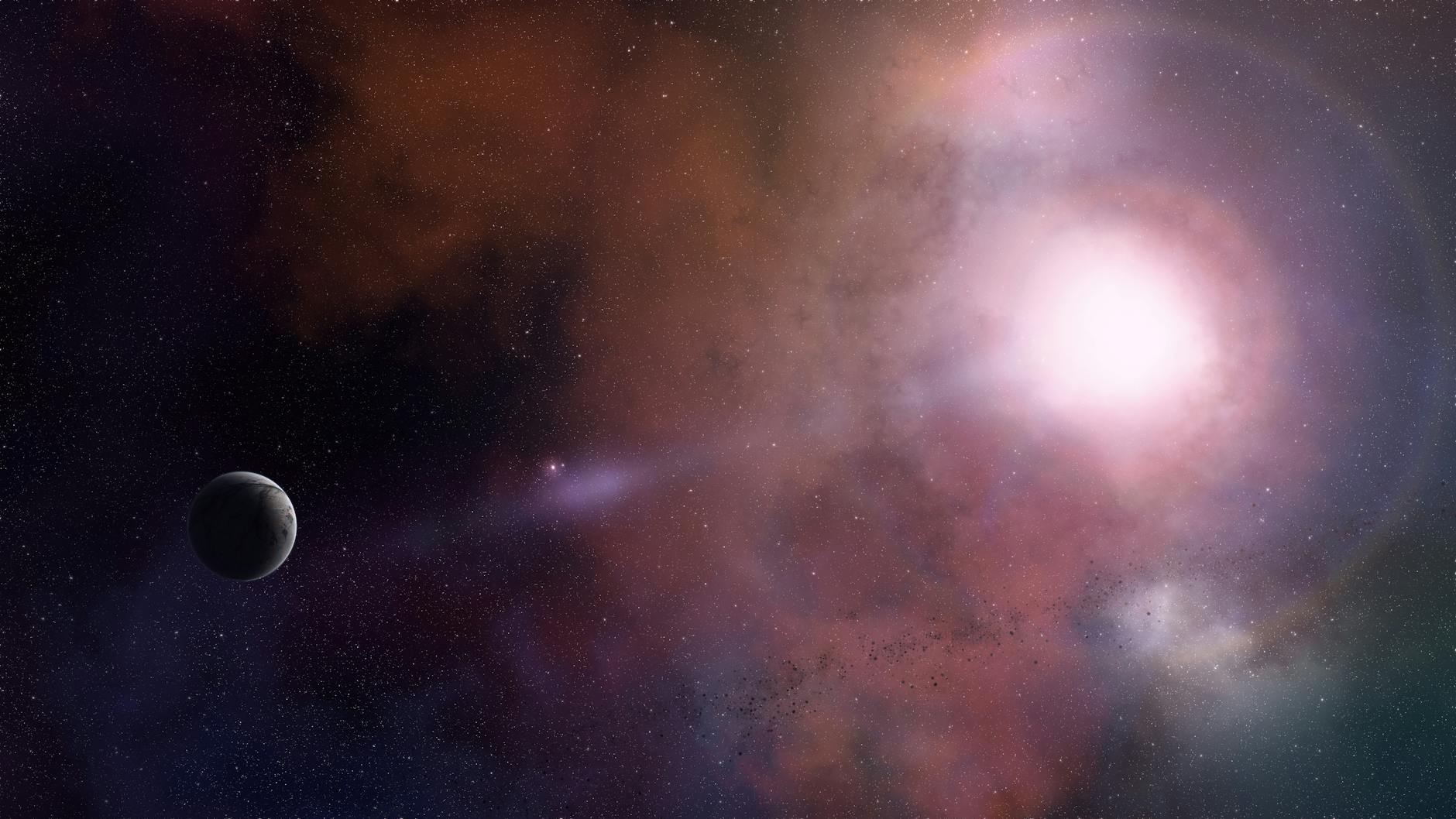 A glowing nebula and distant cosmic structures — the environment where radio and infrared searches for Fermi Paradox technosignatures continue to find only silence