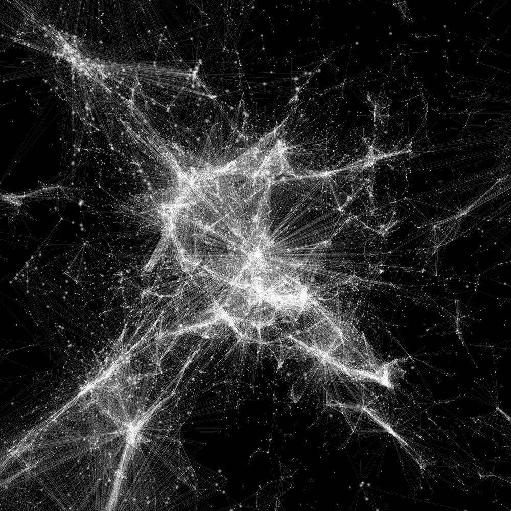 Illustris simulation visualization of the cosmic web showing the network of galaxy filaments, walls, and voids — the large-scale structure of the universe predicted by Big Bang cosmology