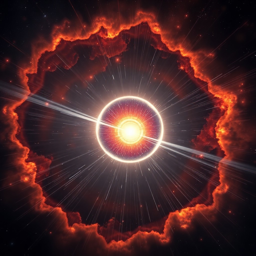 Illustration of a neutron star or pulsar — the intermediate remnant stage before collapse into a black hole
