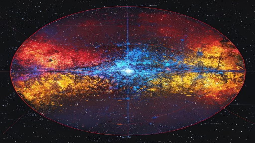 AI-generated full-sky temperature map of the cosmic microwave background radiation, showing tiny hot and cold regions in false color — the seeds of all large-scale cosmic structure
