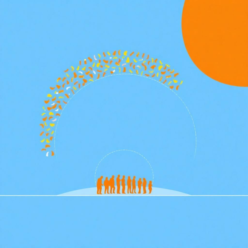 Illustration of the population bottleneck effect — a mechanism of genetic drift where a small surviving population carries reduced genetic diversity