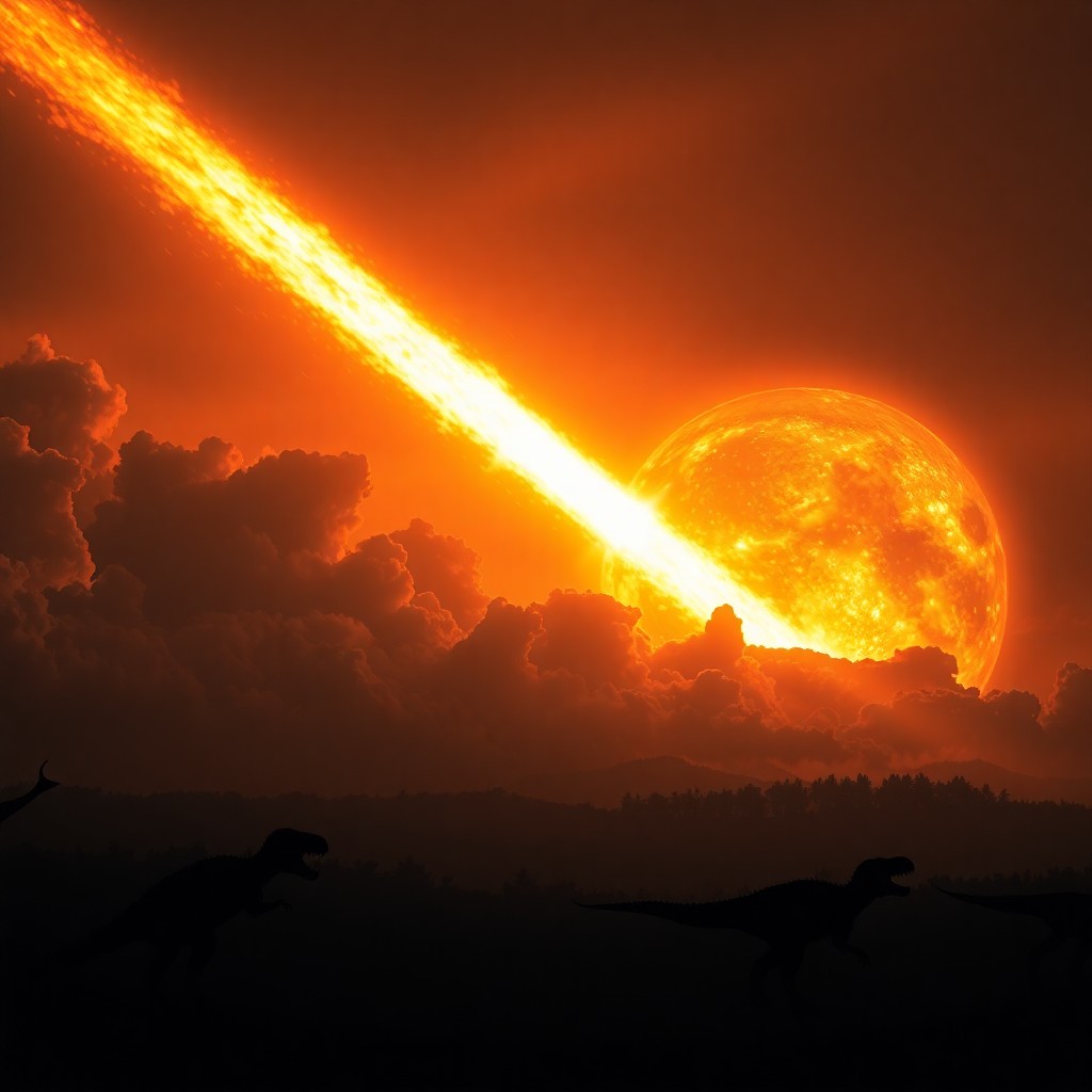 Artist illustration of the Chicxulub asteroid impact 66 million years ago — the event that ended the Cretaceous period