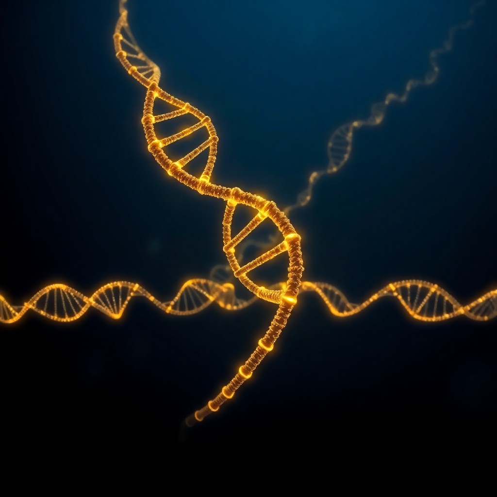 A glowing DNA double helix and branching tree of life representing 3.8 billion years of evolution on Earth