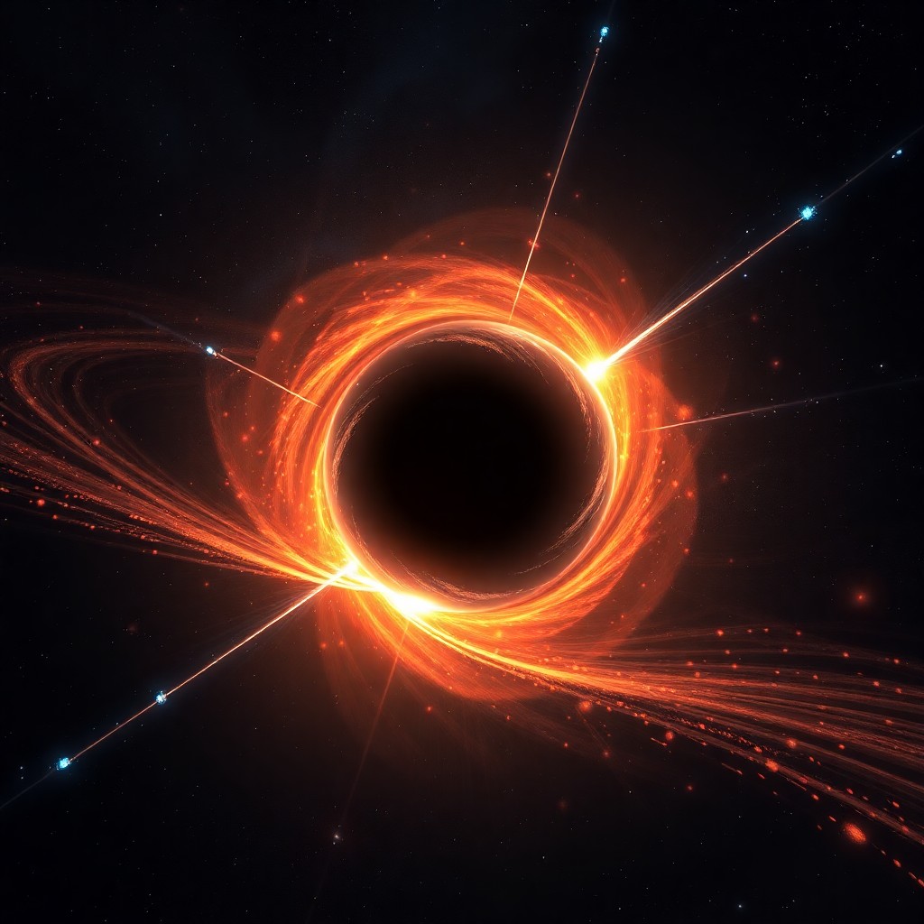 Artist concept of a supermassive black hole powering a quasar at the center of a galaxy