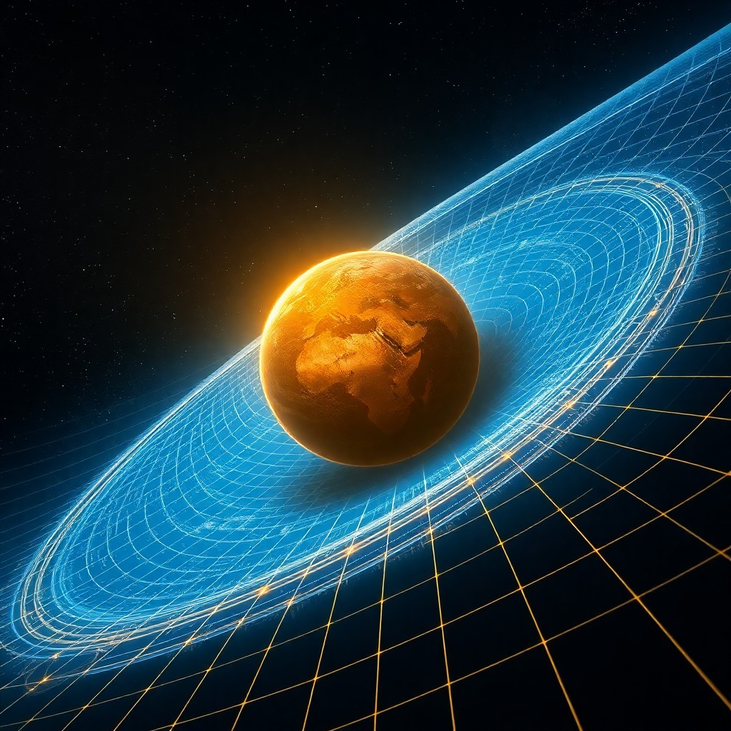 Illustration of spacetime curvature caused by a massive object — the geometric interpretation of gravity in general relativity