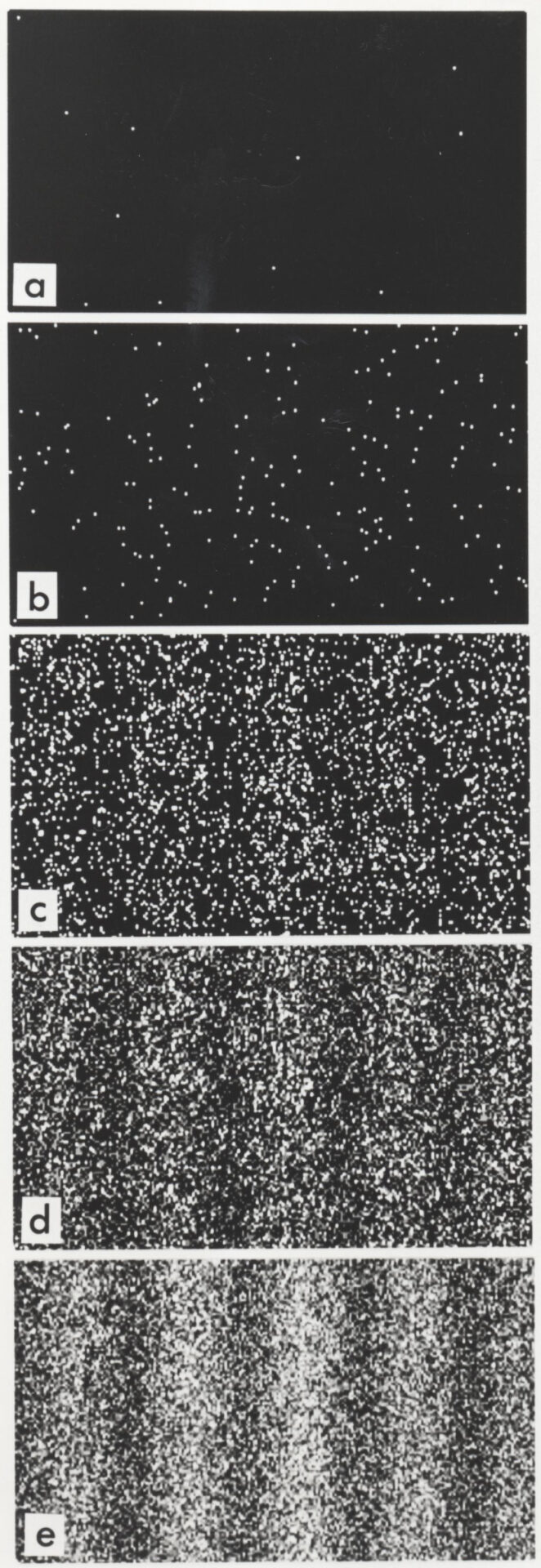 many worlds interpretation — Tonomura double-slit experiment showing individual electrons building up an interference pattern, the core quantum phenomenon MWI explains