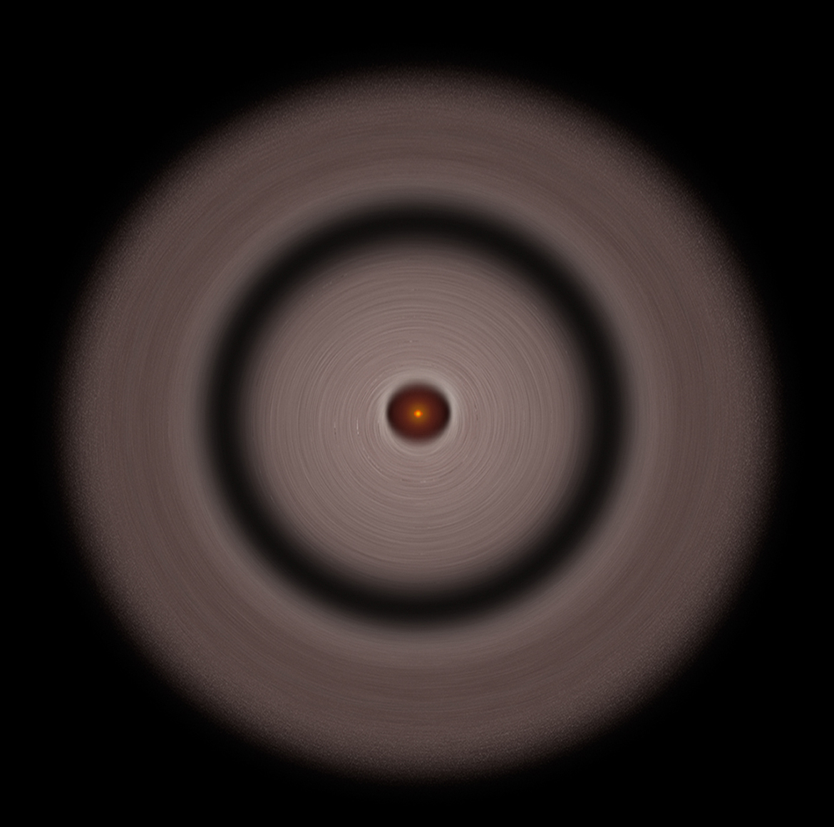 An artistic view of a solar system forming from a circumstellar disk, showing how planets form.