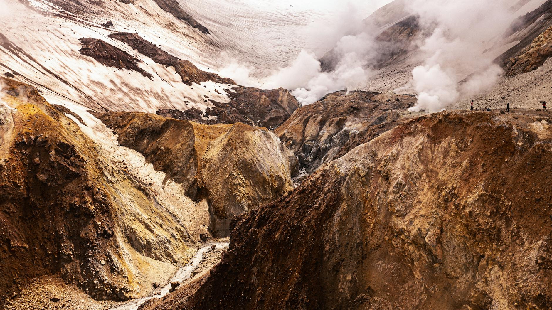 Volcanic hydrothermal steam vents in Kamchatka