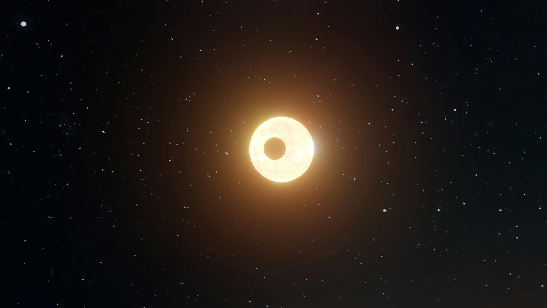 A solar eclipse against a star-filled sky