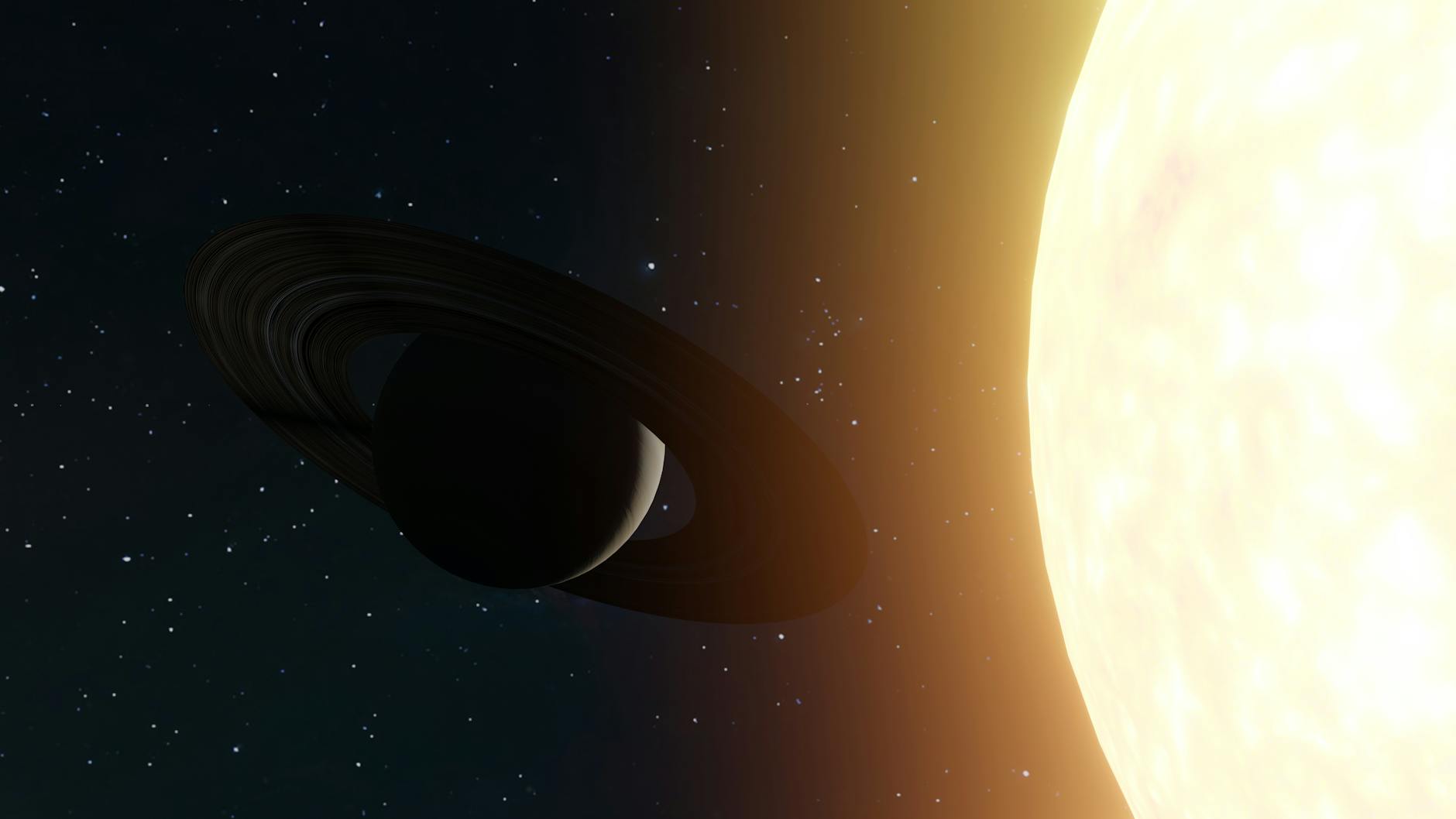 A ringed planet silhouetted against its host star, the geometry used in transit spectroscopy for exoplanet atmospheres.