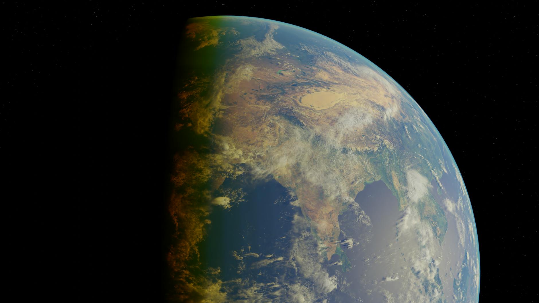 Earth's deserts and oceans seen from space at twilight