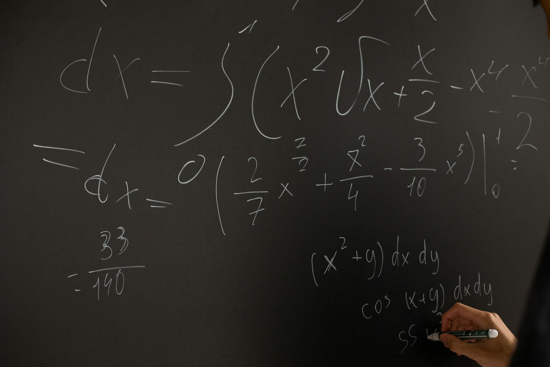 mathematics describes nature — Complex mathematical equations on a blackboard, representing the deep connection between mathematics and physical reality.