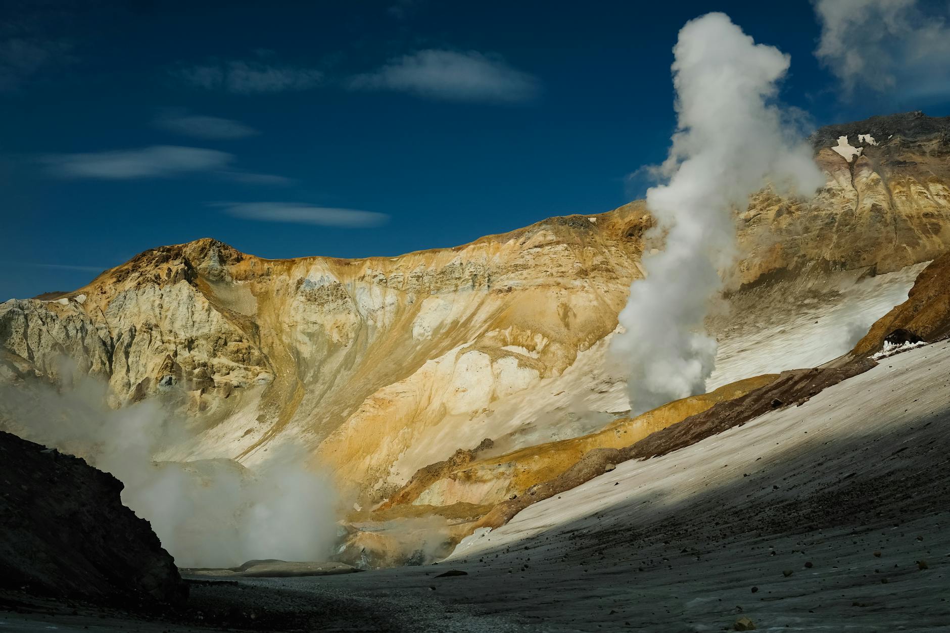 Steaming volcanic terrain in Kamchatka