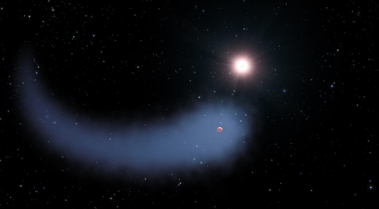 A warm exoplanet bleeding its atmosphere into space