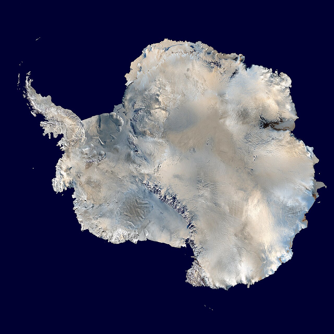 Ice-covered Antarctica seen from space
