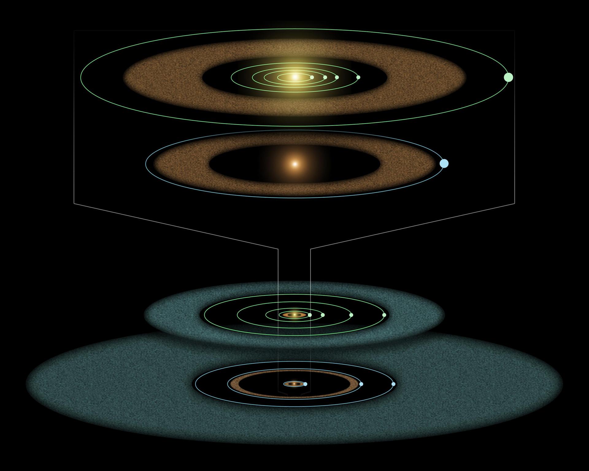 Artist's concept of a young planetary system ringed by rocky debris