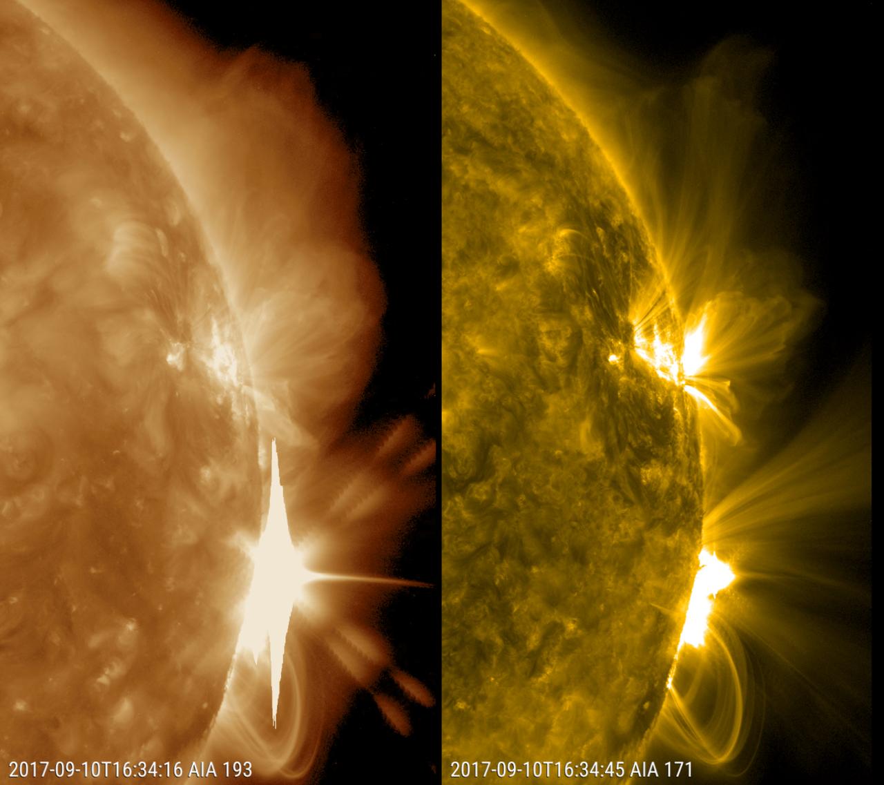 A powerful solar flare erupting from the Sun in ultraviolet light, showing how solar flares affect Earth's space environment.