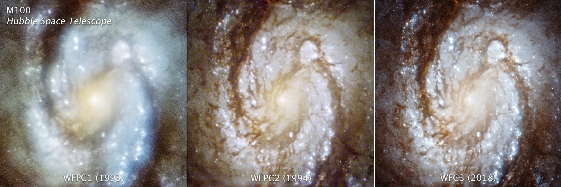 The spiral galaxy M100, where Hubble measured Cepheid distances