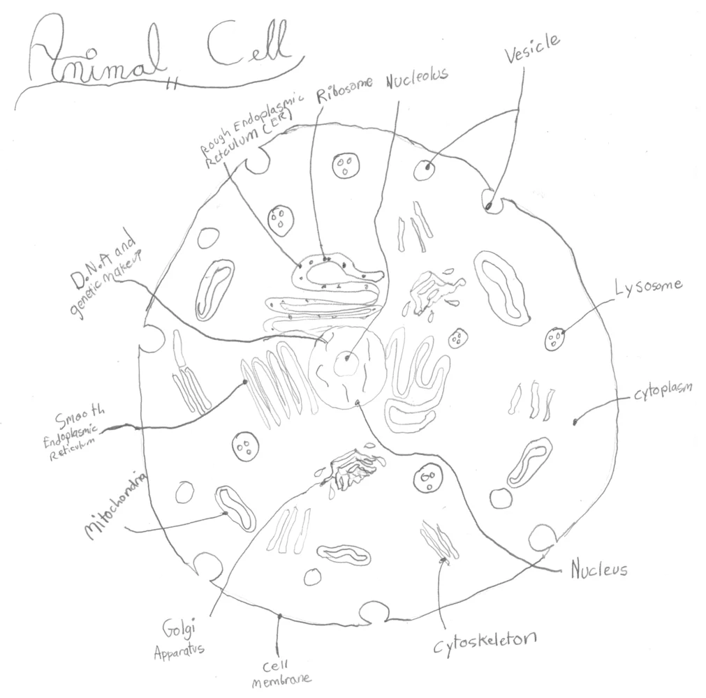 Labeled diagram of an animal cell and its organelles