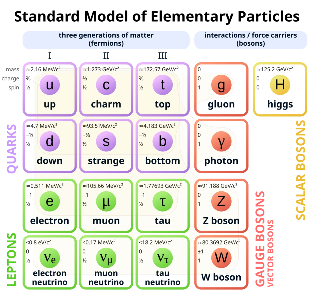 Chart of the elementary particles of the Standard Model
