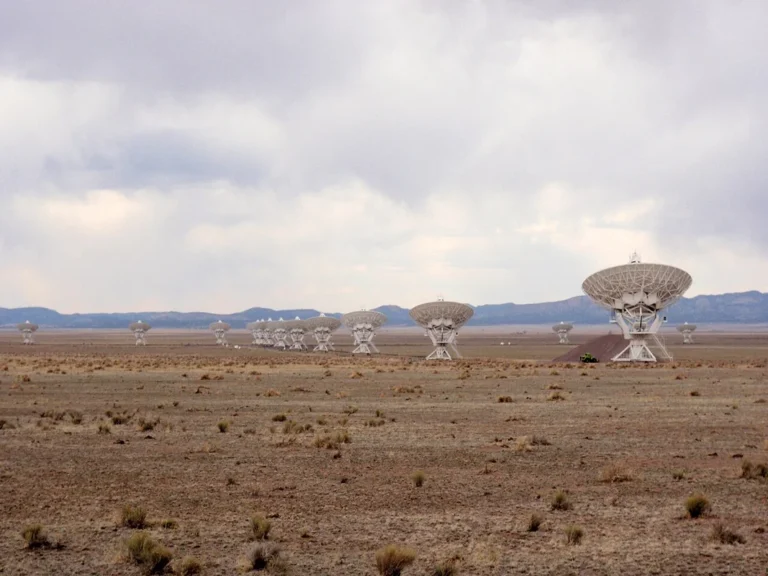 A radio telescope array of the kind SETI uses to listen for signals
