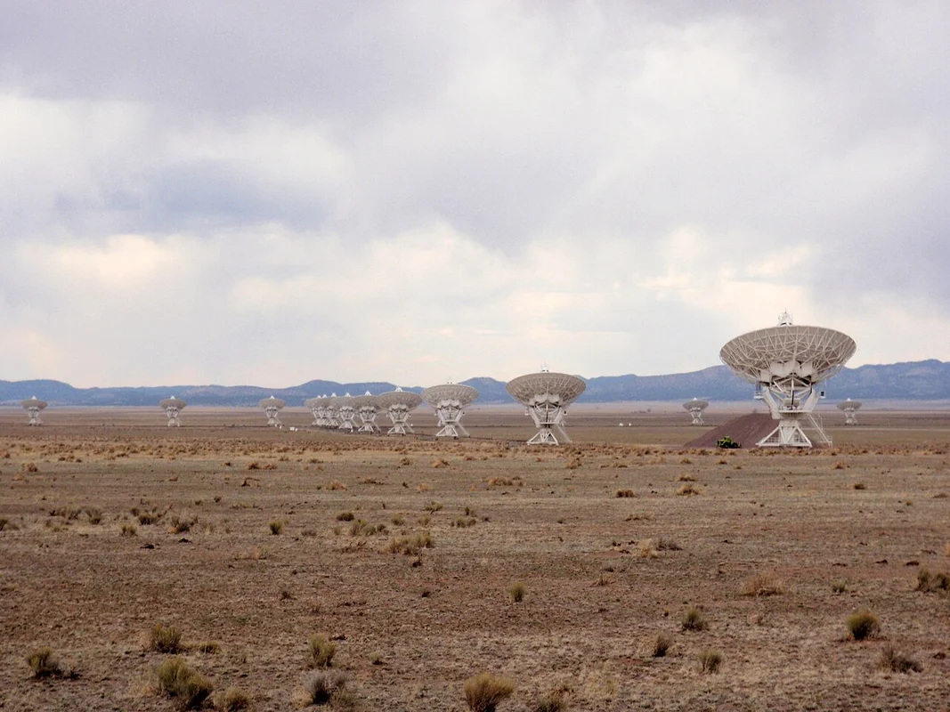 A radio telescope array of the kind SETI uses to listen for signals