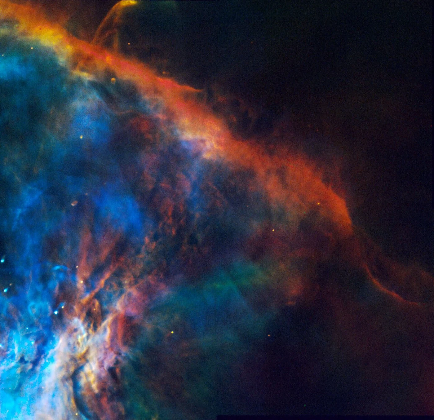 Hubble Space Telescope image of the Orion Nebula, a molecular cloud where complex organic molecules including polycyclic aromatic hydrocarbons have been detected