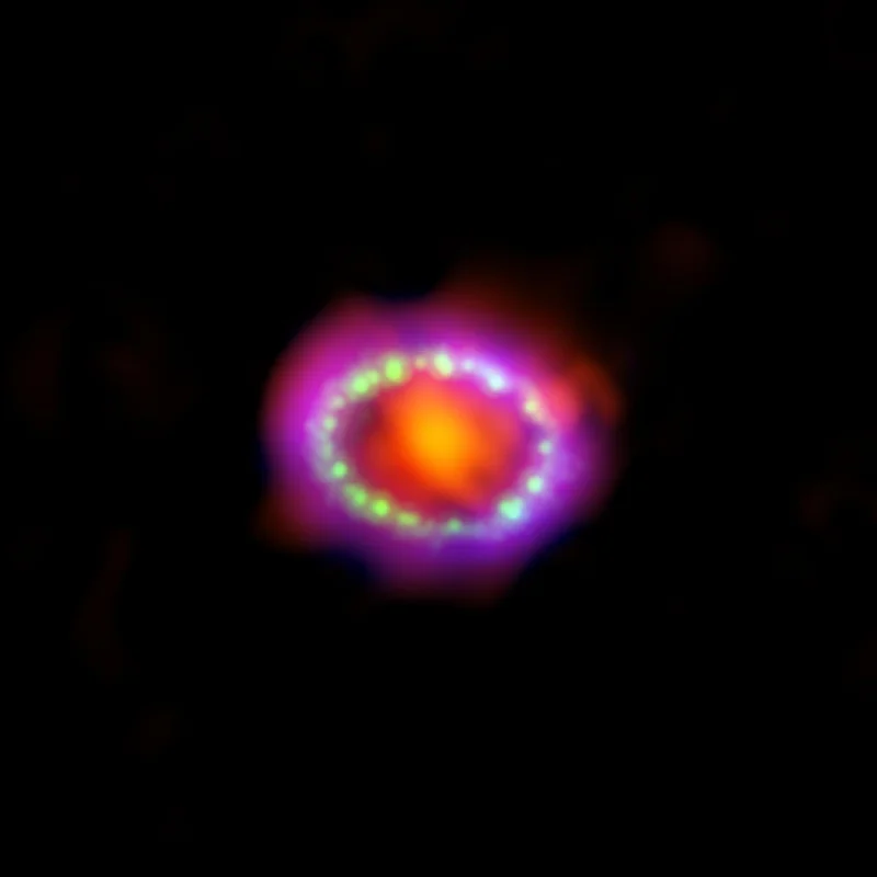 Supernova 1987A and its surrounding rings
